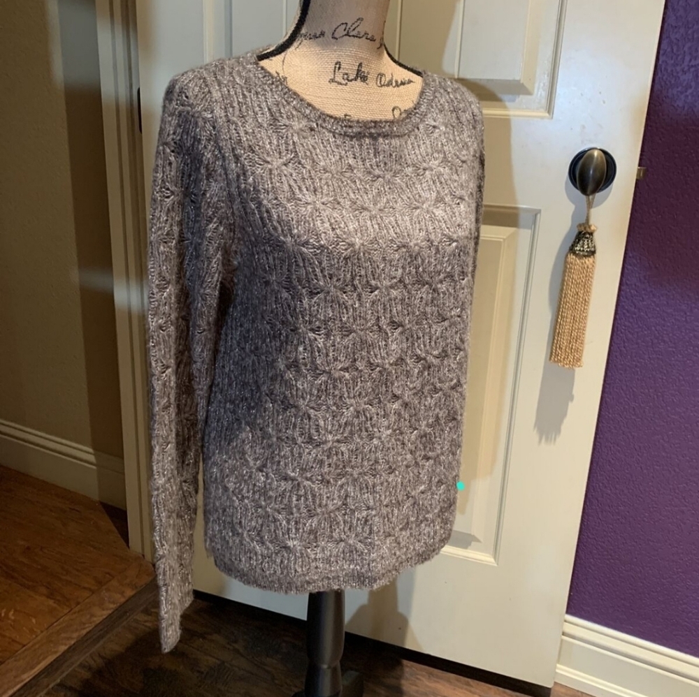 Antonio Melani Brown Wool Sweater Silver Metallic Shimmer Threads Size Large